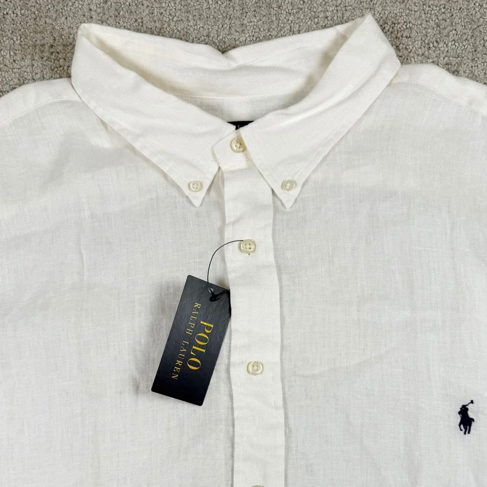 NEW Polo Ralph Lauren Mens 4XB White 100% Linen Short Sleeve Button Down Shirt